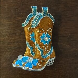 Gold and Blue Decorative Cowboy Boot Pin